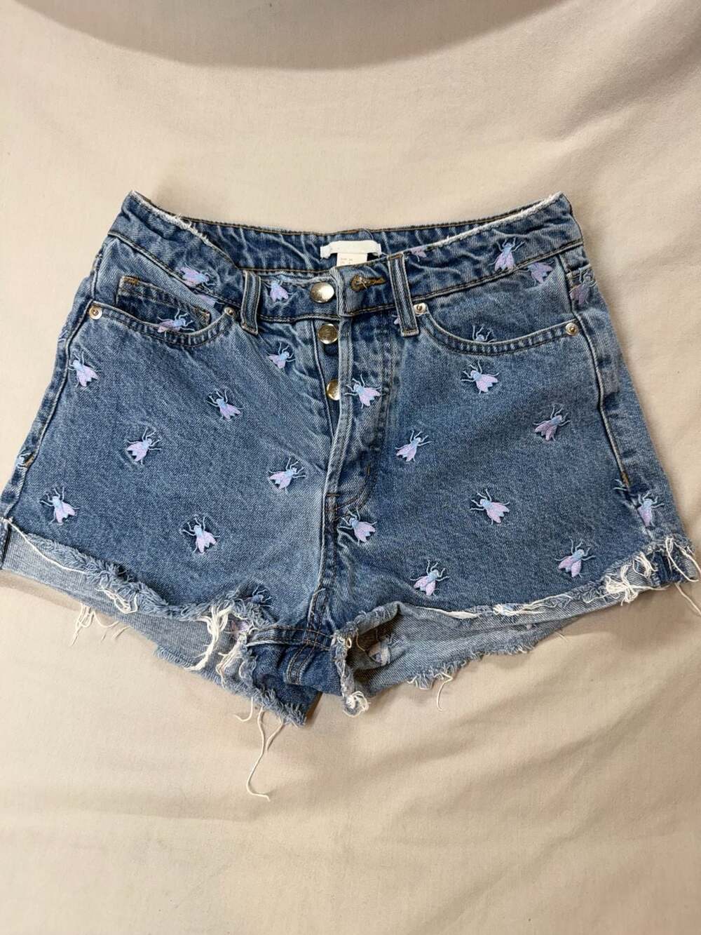 H&M Embroidered Fly Denim Shorts Size 4